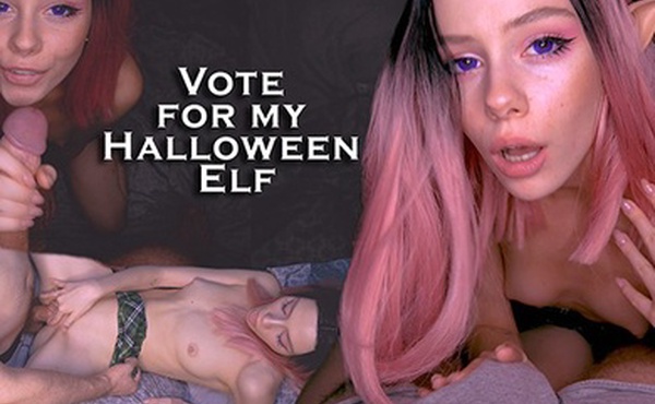The elf wanted to get sweets for Halloween, but got cum on her face POV FoxyElf