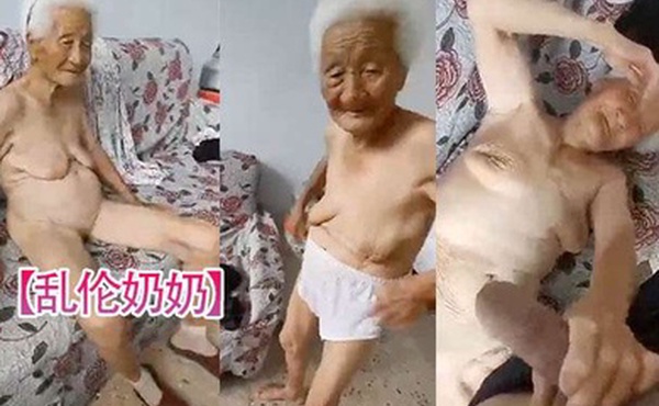 乱伦奶奶看着孙子挑逗自己骚逼舔足操自己