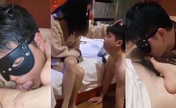 情侣主羞辱男奴让狗子帮男友口交